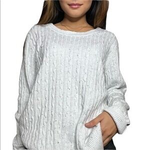 Karen Scott Sweater Knit Pullover‎ Crew Neck White Speckled Women Extra Large
